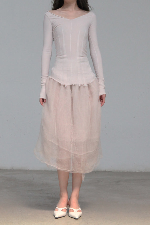 Marc Le Bihan 26909 V-neck tight stretch top 10 meters of silk shrink MLB-26909-E21-MGH ROSE PETALE rose color 26909-E21